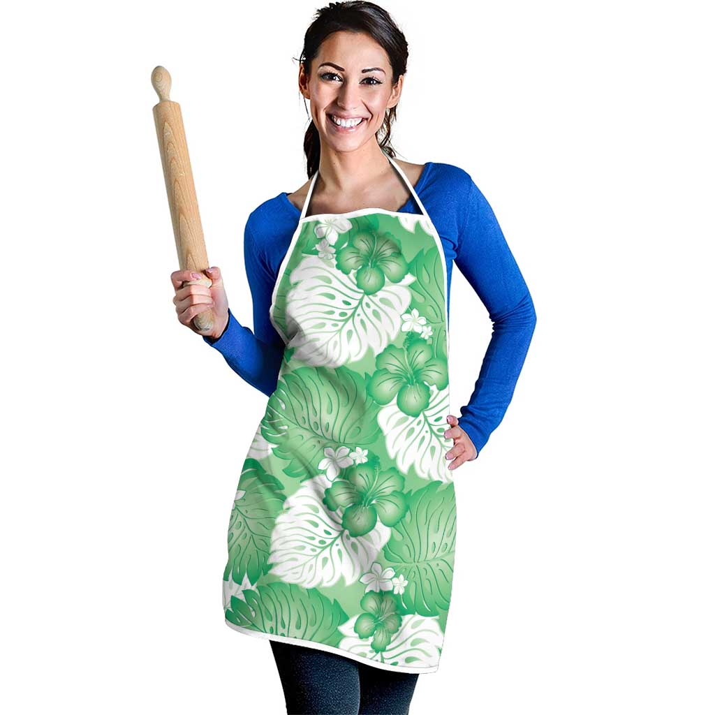Green Aloha Hawaii Apron Monstera Hibiscus Plumeria Seamless Vibes - Polynesian Pride