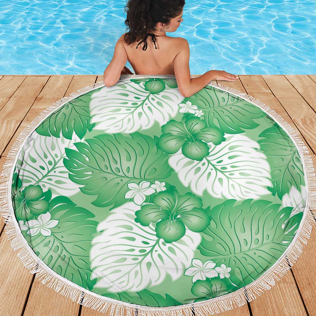 Green Aloha Hawaii Beach Blanket Monstera Hibiscus Plumeria Seamless Vibes - Polynesian Pride