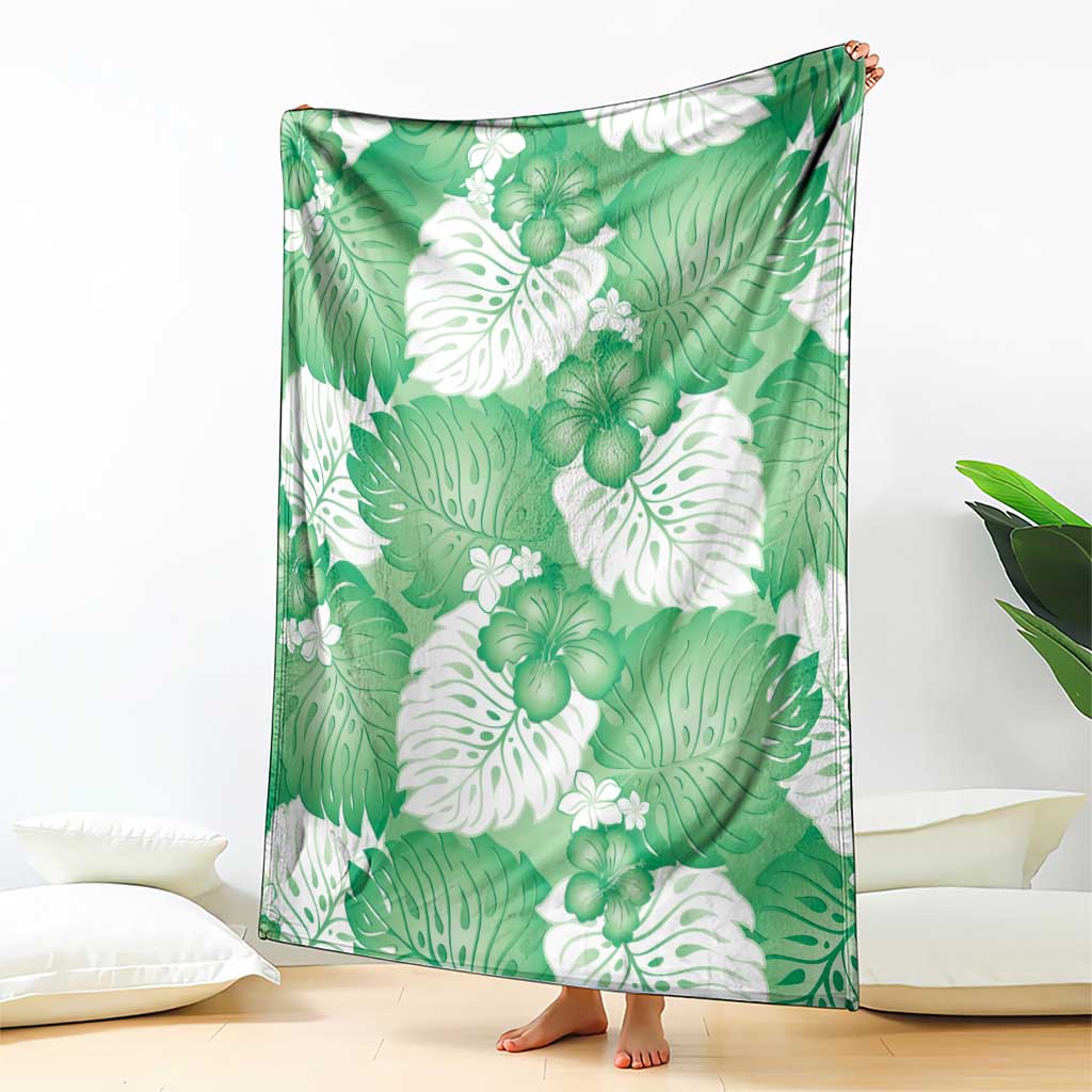 Green Aloha Hawaii Blanket Monstera Hibiscus Plumeria Seamless Vibes - Polynesian Pride