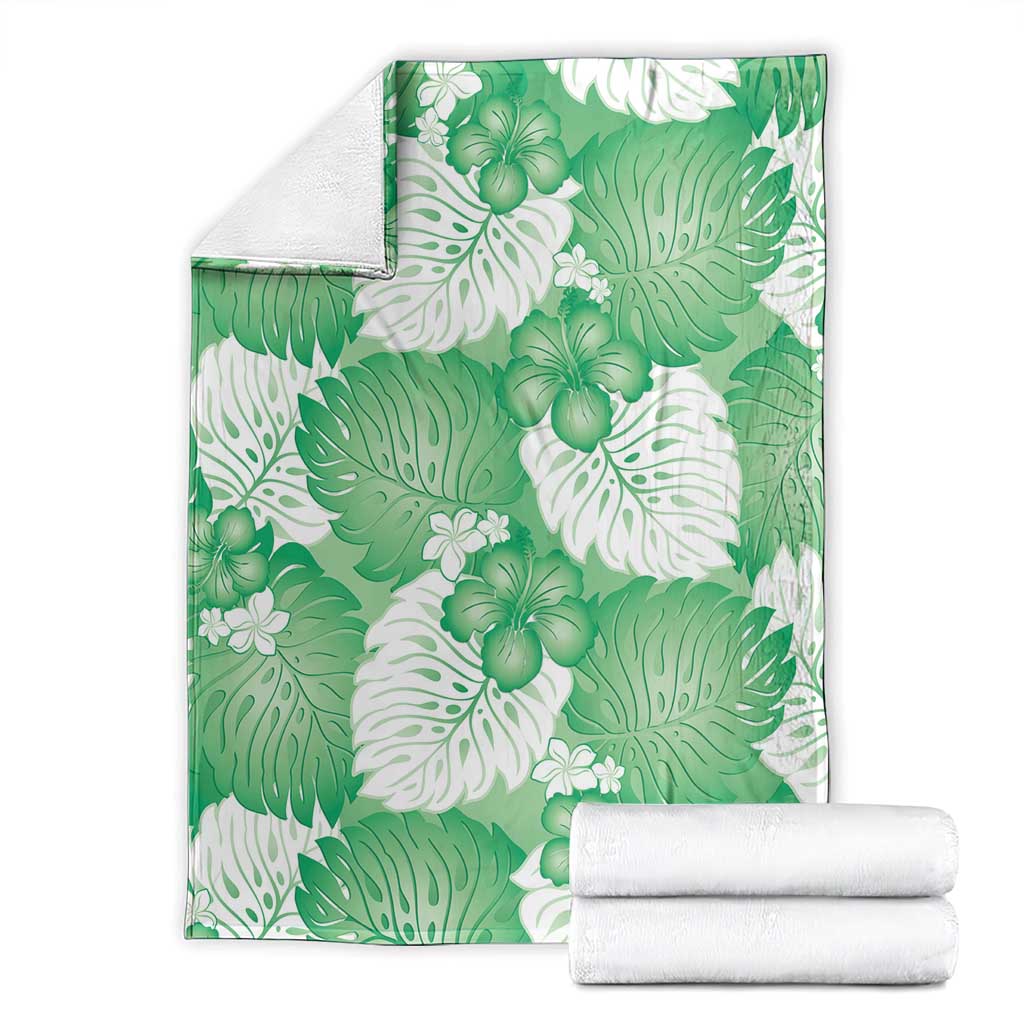 Green Aloha Hawaii Blanket Monstera Hibiscus Plumeria Seamless Vibes - Polynesian Pride