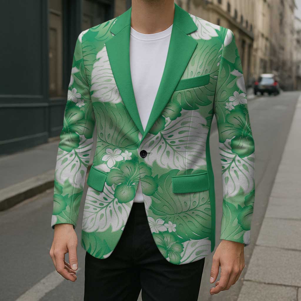 Green Aloha Hawaii Blazer Monstera Hibiscus Plumeria Seamless Vibes - Polynesian Pride