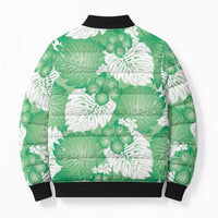 Green Aloha Hawaii Bomber Puffer Jacket Monstera Hibiscus Plumeria Seamless Vibes - Polynesian Pride