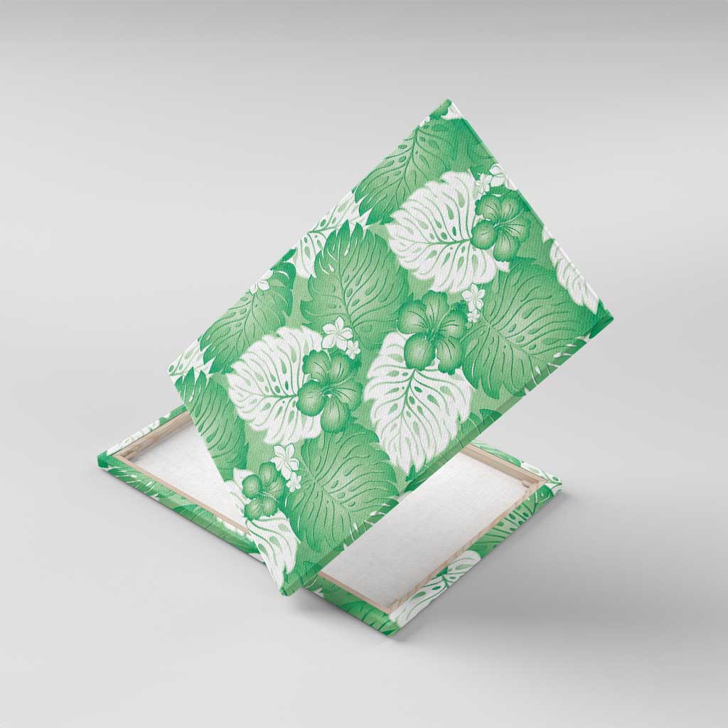 Green Aloha Hawaii Canvas Wall Art Monstera Hibiscus Plumeria Seamless Vibes - Polynesian Pride