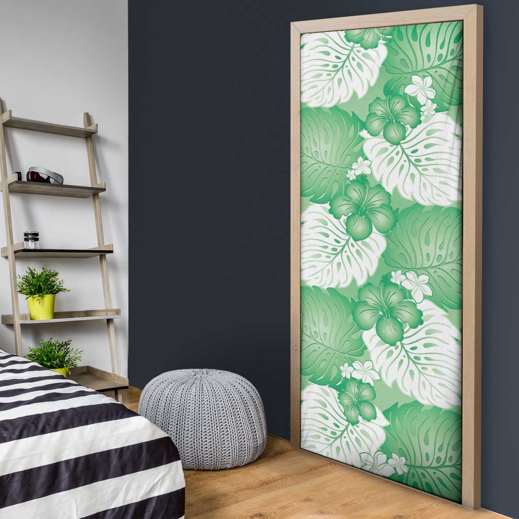 Green Aloha Hawaii Door Cover Monstera Hibiscus Plumeria Seamless Vibes - Polynesian Pride
