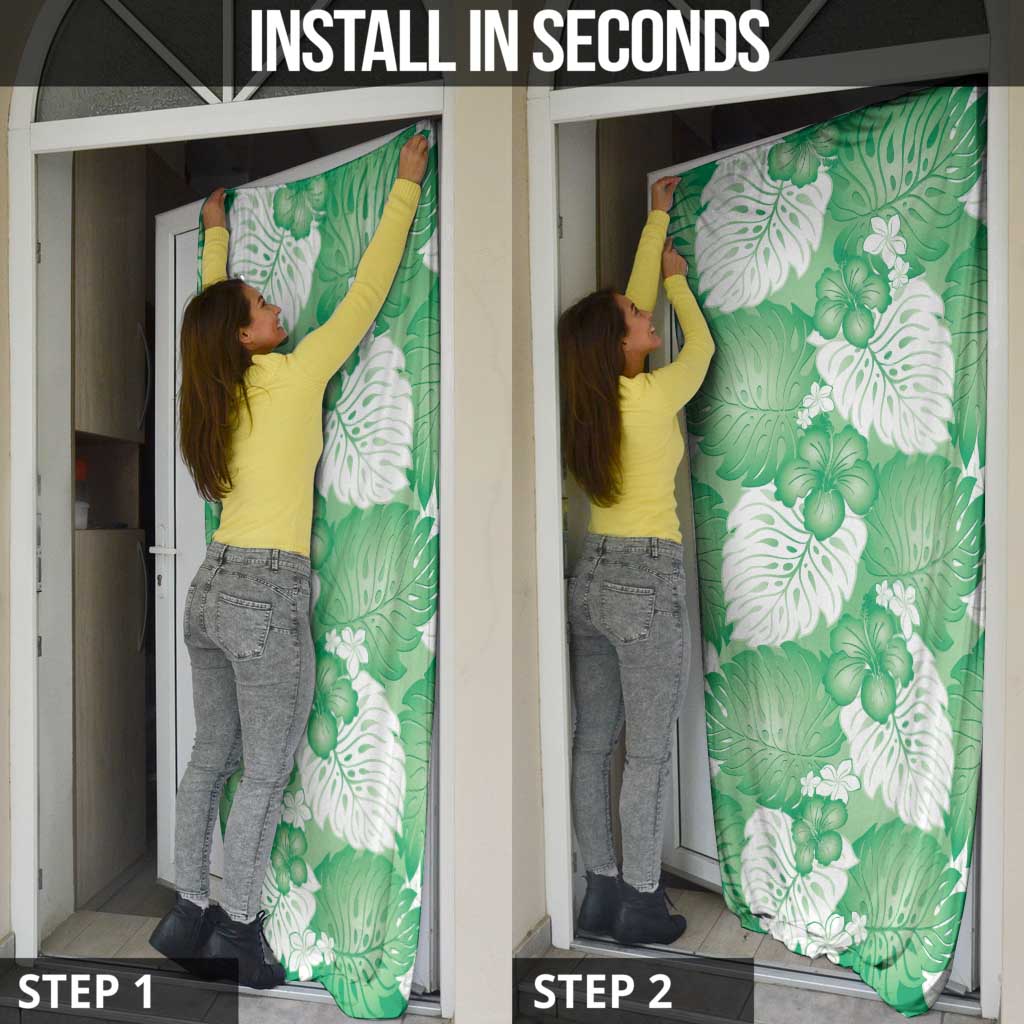 Green Aloha Hawaii Door Cover Monstera Hibiscus Plumeria Seamless Vibes - Polynesian Pride