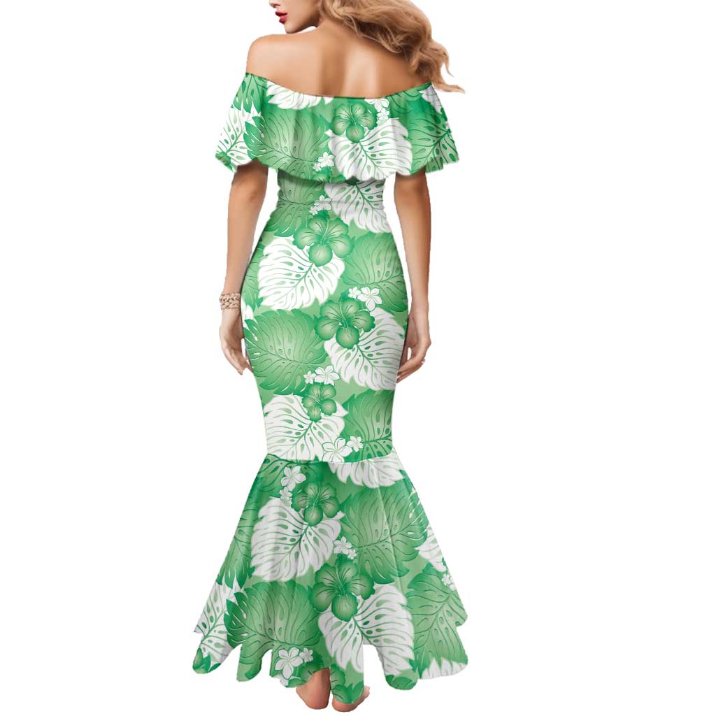 Green Aloha Hawaii Family Matching Mermaid Dress and Hawaiian Shirt Monstera Hibiscus Plumeria Seamless Vibes - Polynesian Pride