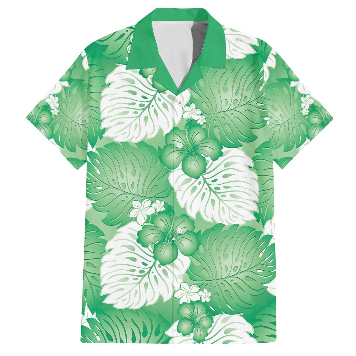 Green Aloha Hawaii Family Matching Off The Shoulder Long Sleeve Dress and Hawaiian Shirt Monstera Hibiscus Plumeria Seamless Vibes - Polynesian Pride