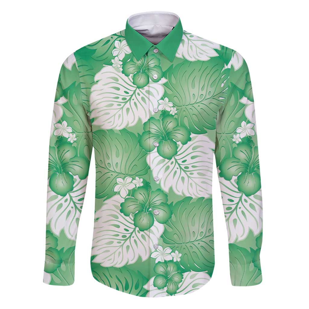 Green Aloha Hawaii Family Matching Puletasi and Hawaiian Shirt Monstera Hibiscus Plumeria Seamless Vibes - Polynesian Pride