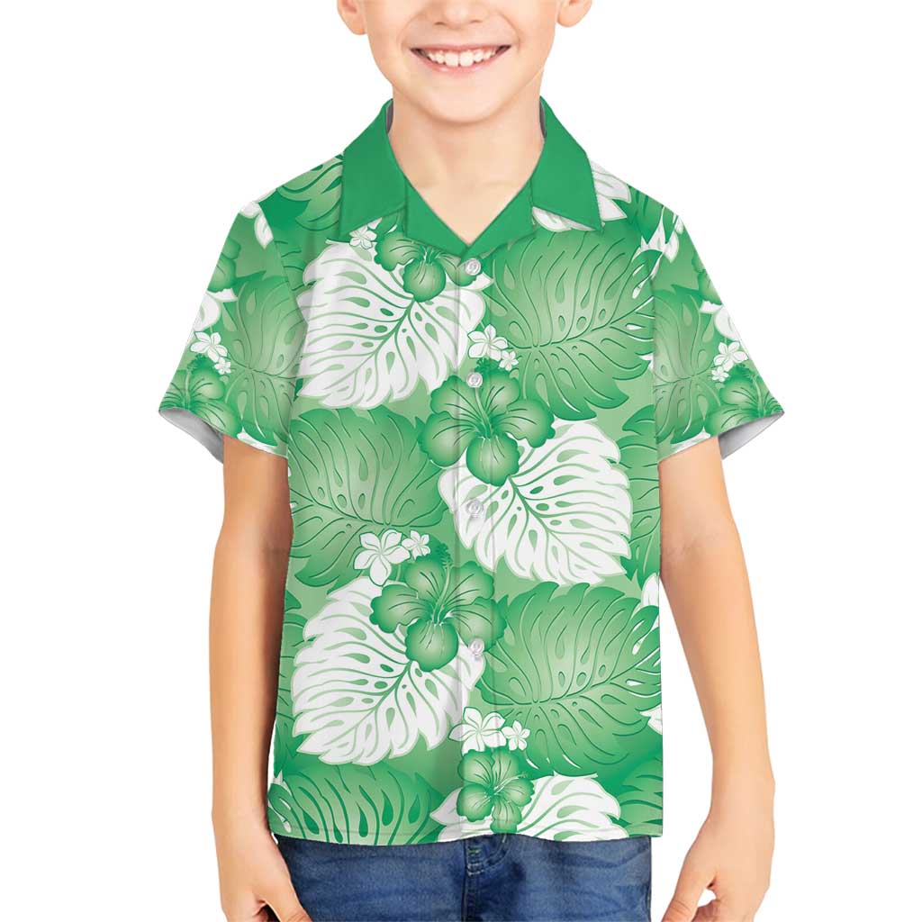 Green Aloha Hawaii Family Matching Puletasi and Hawaiian Shirt Monstera Hibiscus Plumeria Seamless Vibes - Polynesian Pride