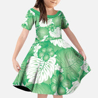Green Aloha Hawaii Family Matching Short Sleeve Bodycon Dress and Hawaiian Shirt Monstera Hibiscus Plumeria Seamless Vibes - Polynesian Pride