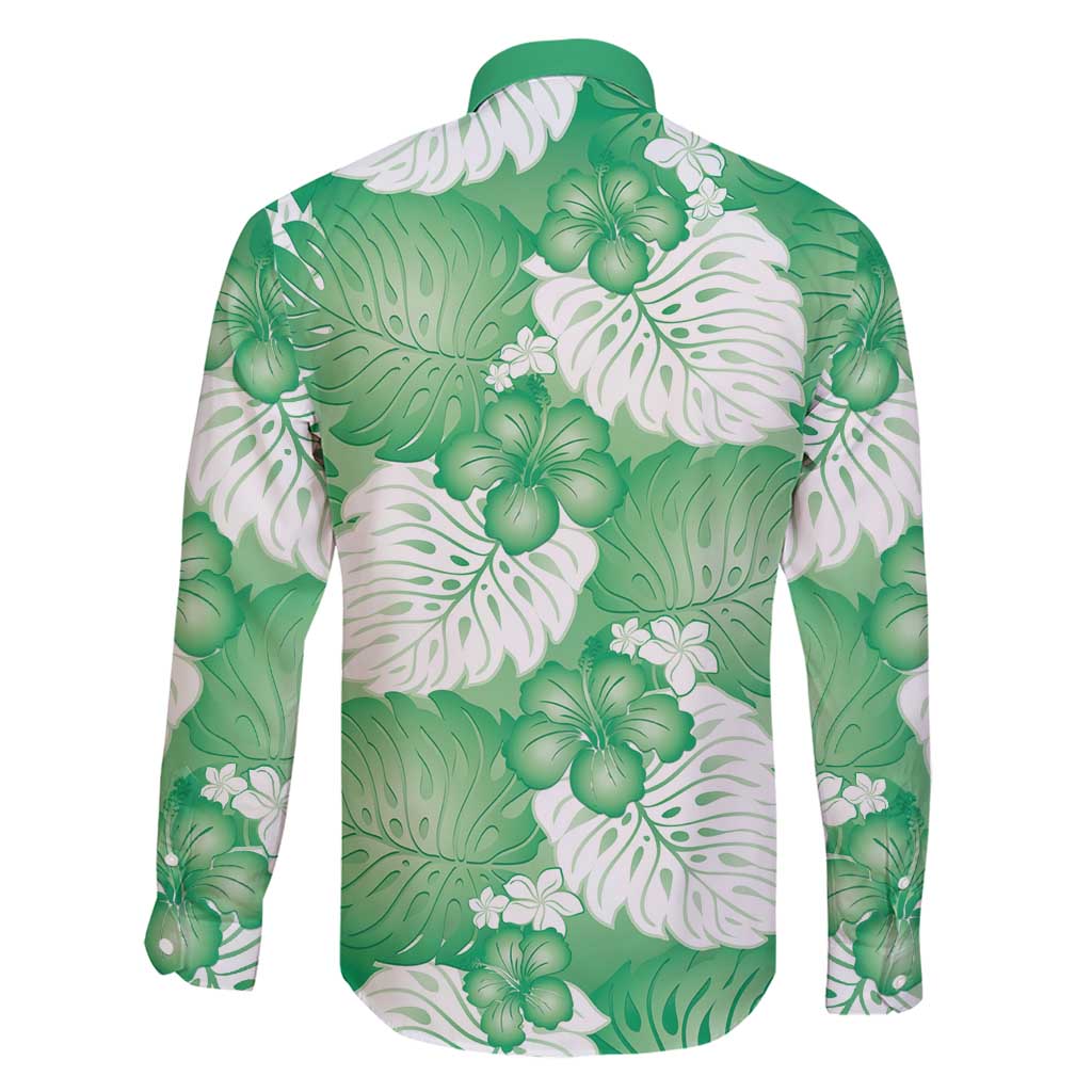 Green Aloha Hawaii Family Matching Short Sleeve Bodycon Dress and Hawaiian Shirt Monstera Hibiscus Plumeria Seamless Vibes - Polynesian Pride