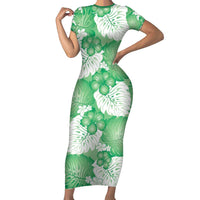 Green Aloha Hawaii Family Matching Short Sleeve Bodycon Dress and Hawaiian Shirt Monstera Hibiscus Plumeria Seamless Vibes - Polynesian Pride