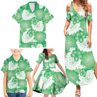 Green Aloha Hawaii Family Matching Summer Maxi Dress and Hawaiian Shirt Monstera Hibiscus Plumeria Seamless Vibes - Polynesian Pride