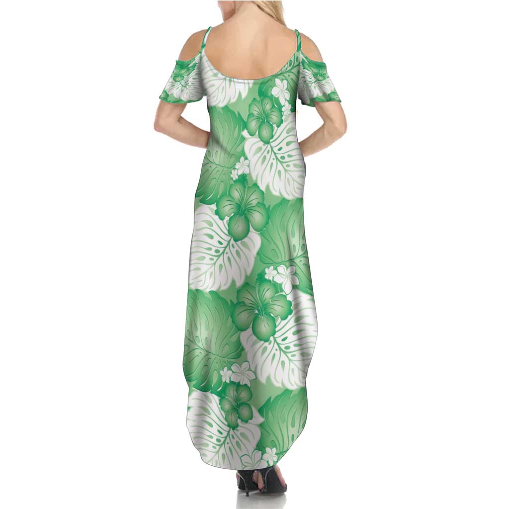 Green Aloha Hawaii Family Matching Summer Maxi Dress and Hawaiian Shirt Monstera Hibiscus Plumeria Seamless Vibes - Polynesian Pride