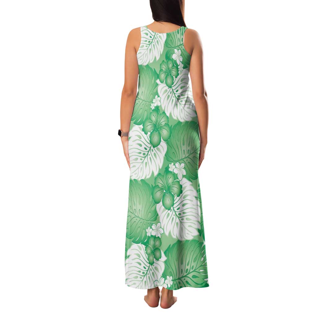 Green Aloha Hawaii Family Matching Tank Maxi Dress and Hawaiian Shirt Monstera Hibiscus Plumeria Seamless Vibes - Polynesian Pride