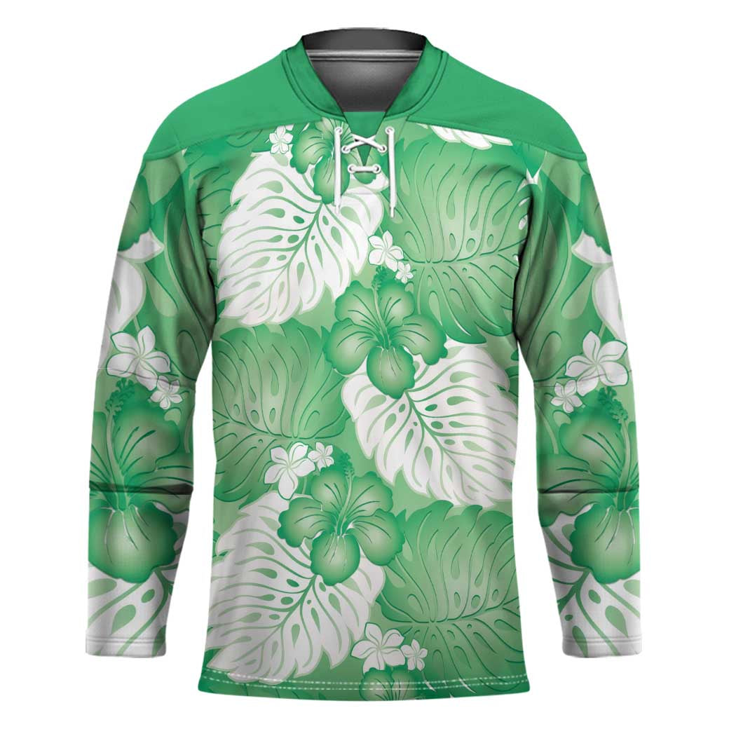 Green Aloha Hawaii Hockey Jersey Monstera Hibiscus Plumeria Seamless Vibes LT14 Unisex Green - Polynesian Pride