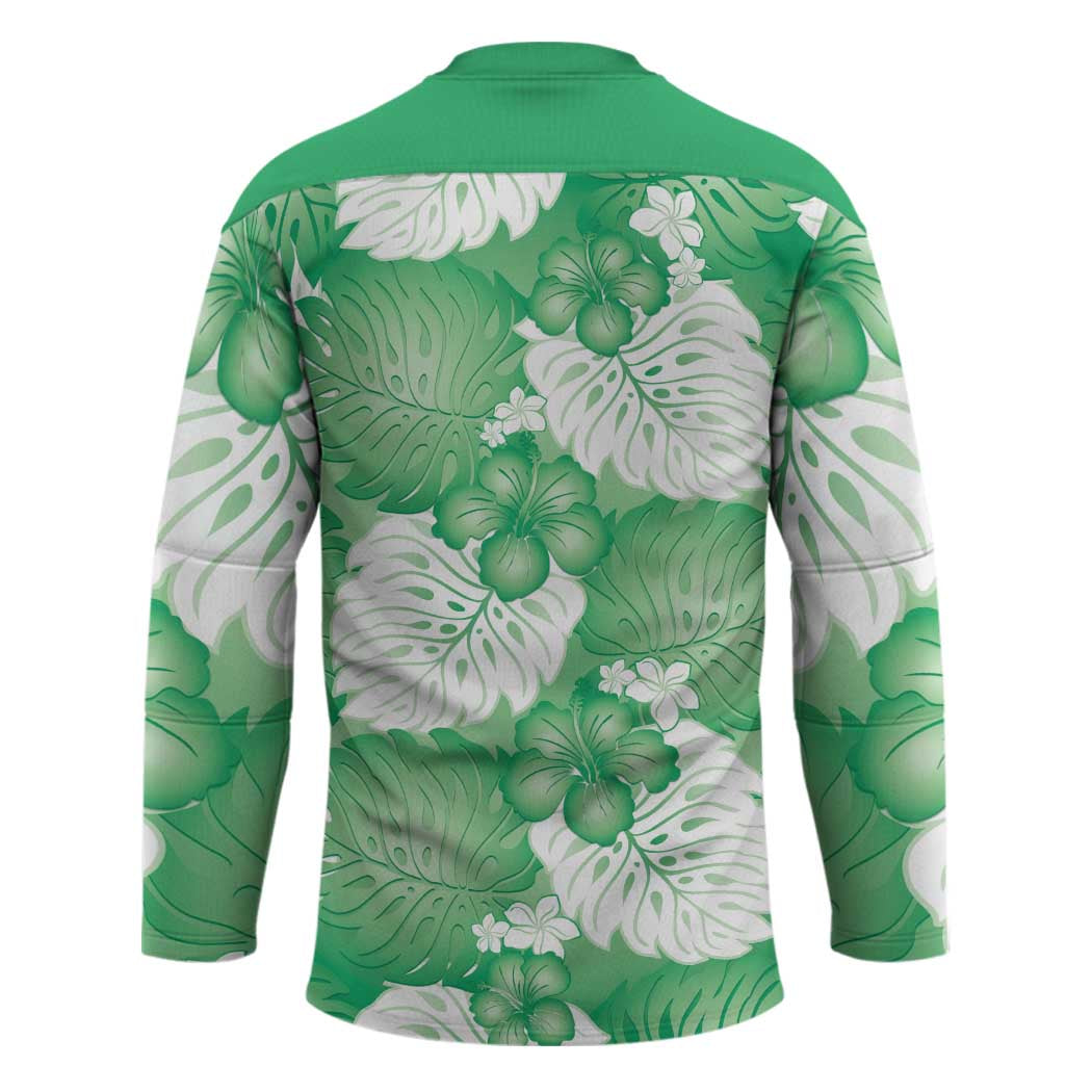 Green Aloha Hawaii Hockey Jersey Monstera Hibiscus Plumeria Seamless Vibes LT14 - Polynesian Pride