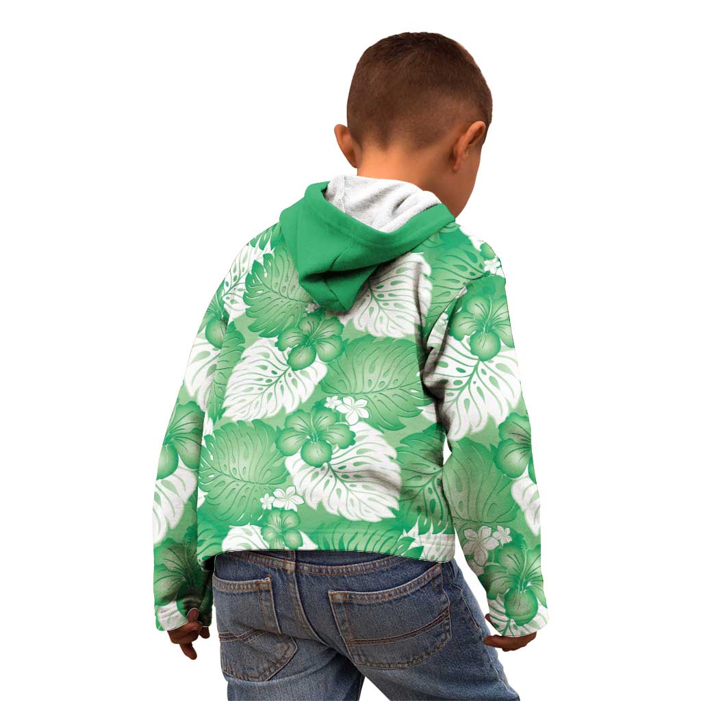 Green Aloha Hawaii Kid Hoodie Monstera Hibiscus Plumeria Seamless Vibes - Polynesian Pride