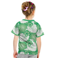 Green Aloha Hawaii Kid T Shirt Monstera Hibiscus Plumeria Seamless Vibes - Polynesian Pride