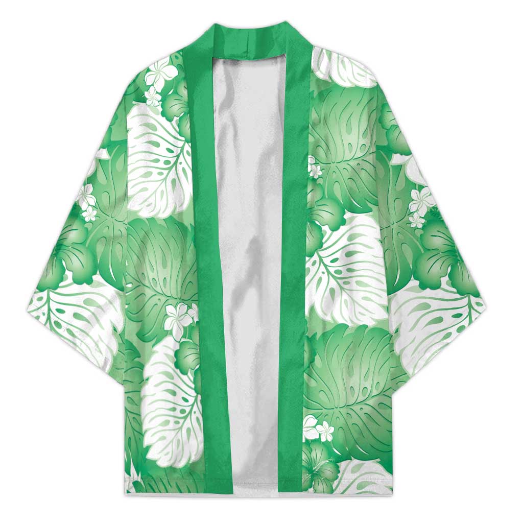 Green Aloha Hawaii Kimono Monstera Hibiscus Plumeria Seamless Vibes - Polynesian Pride