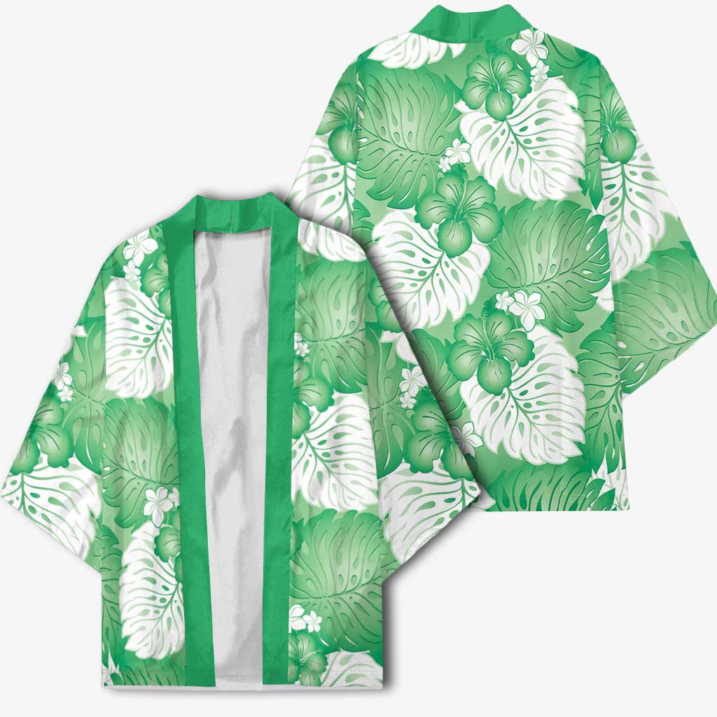 Green Aloha Hawaii Kimono Monstera Hibiscus Plumeria Seamless Vibes - Polynesian Pride