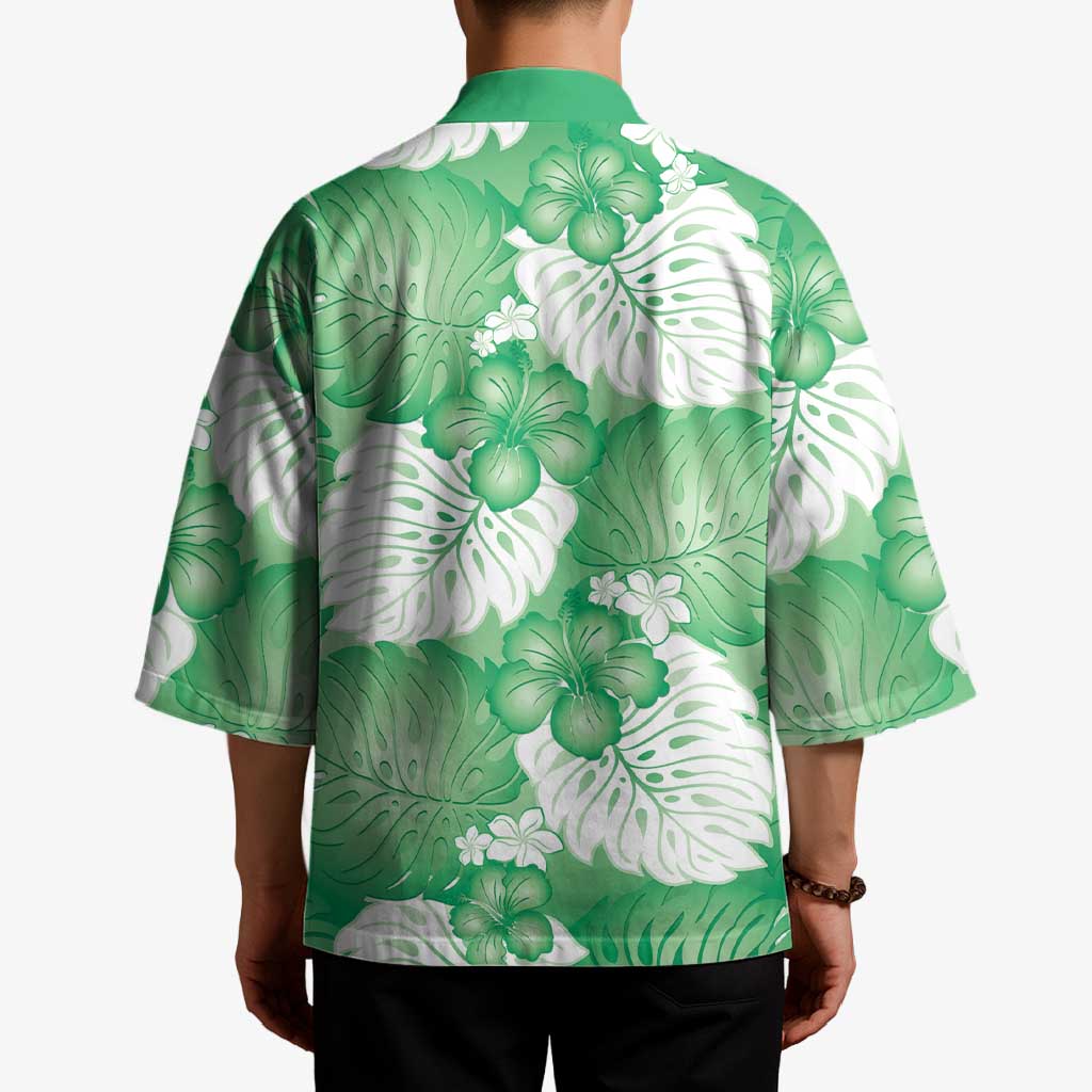 Green Aloha Hawaii Kimono Monstera Hibiscus Plumeria Seamless Vibes - Polynesian Pride
