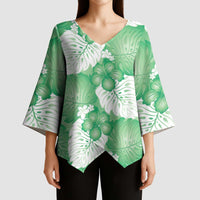 Green Aloha Hawaii Kimono Sleeve Blouse Monstera Hibiscus Plumeria Seamless Vibes - Polynesian Pride