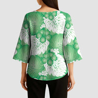 Green Aloha Hawaii Kimono Sleeve Blouse Monstera Hibiscus Plumeria Seamless Vibes - Polynesian Pride