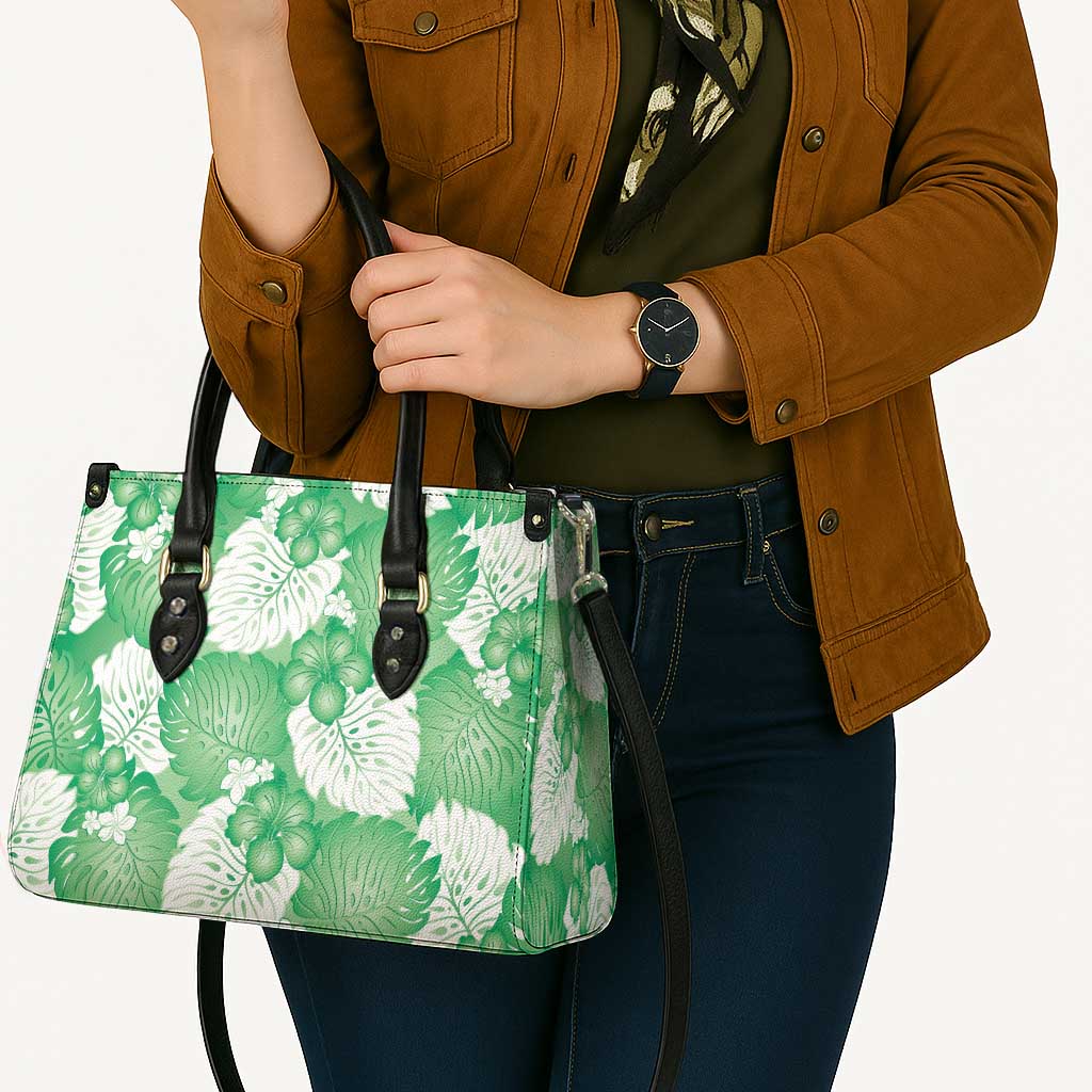 Green Aloha Hawaii Leather Bag Monstera Hibiscus Plumeria Seamless Vibes - Polynesian Pride