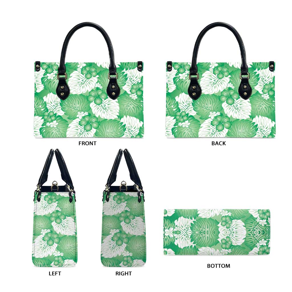 Green Aloha Hawaii Leather Bag Monstera Hibiscus Plumeria Seamless Vibes - Polynesian Pride
