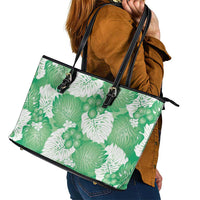 Green Aloha Hawaii Leather Tote Bag Monstera Hibiscus Plumeria Seamless Vibes - Polynesian Pride