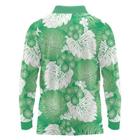 Green Aloha Hawaii Long Sleeve Polo Shirt Monstera Hibiscus Plumeria Seamless Vibes - Polynesian Pride