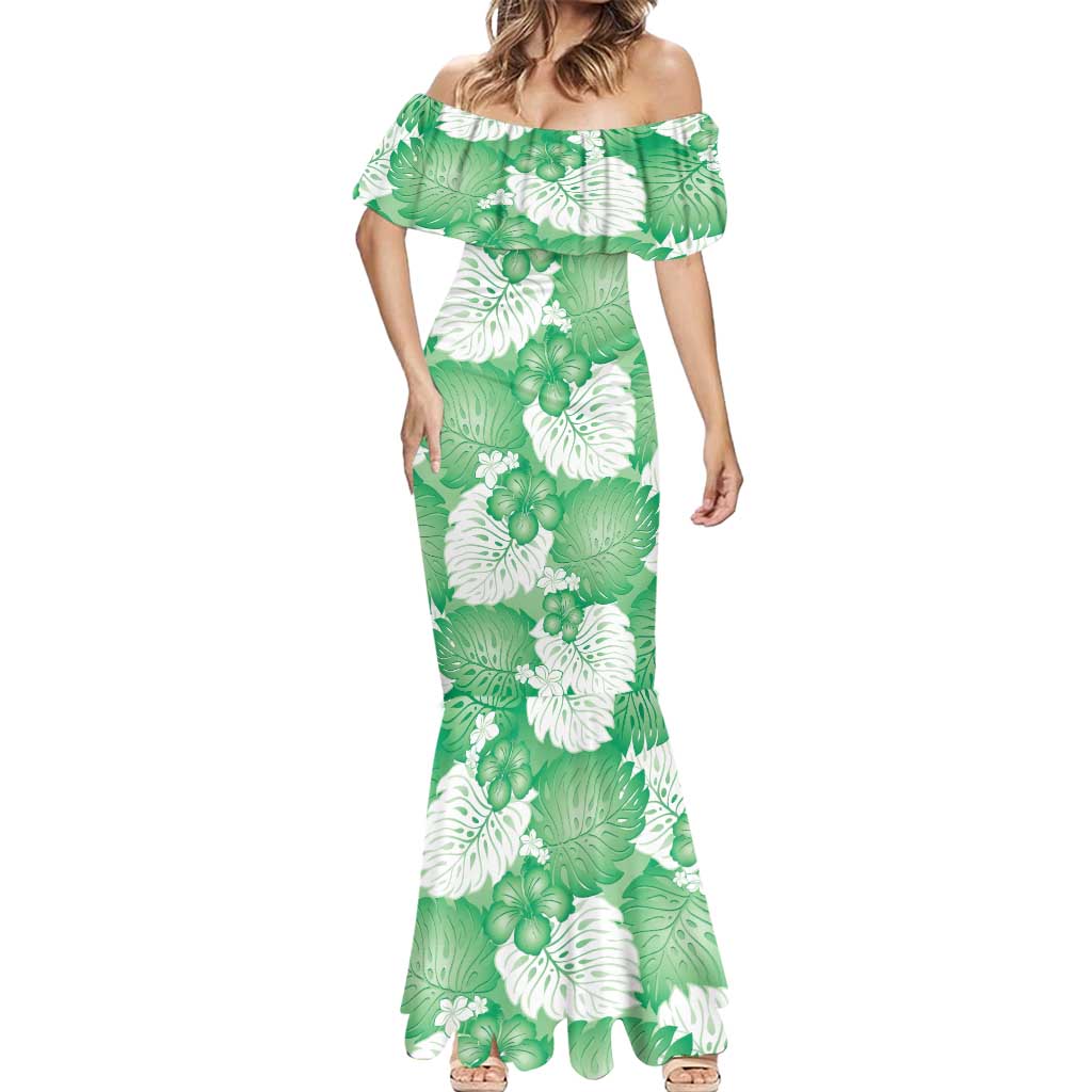 Green Aloha Hawaii Mermaid Dress Monstera Hibiscus Plumeria Seamless Vibes - Polynesian Pride