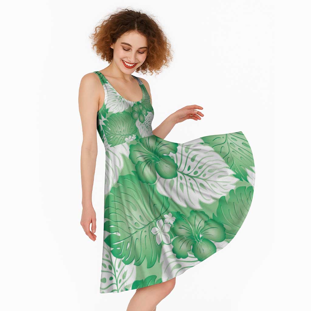 Green Aloha Hawaii Midi Dress Monstera Hibiscus Plumeria Seamless Vibes - Polynesian Pride