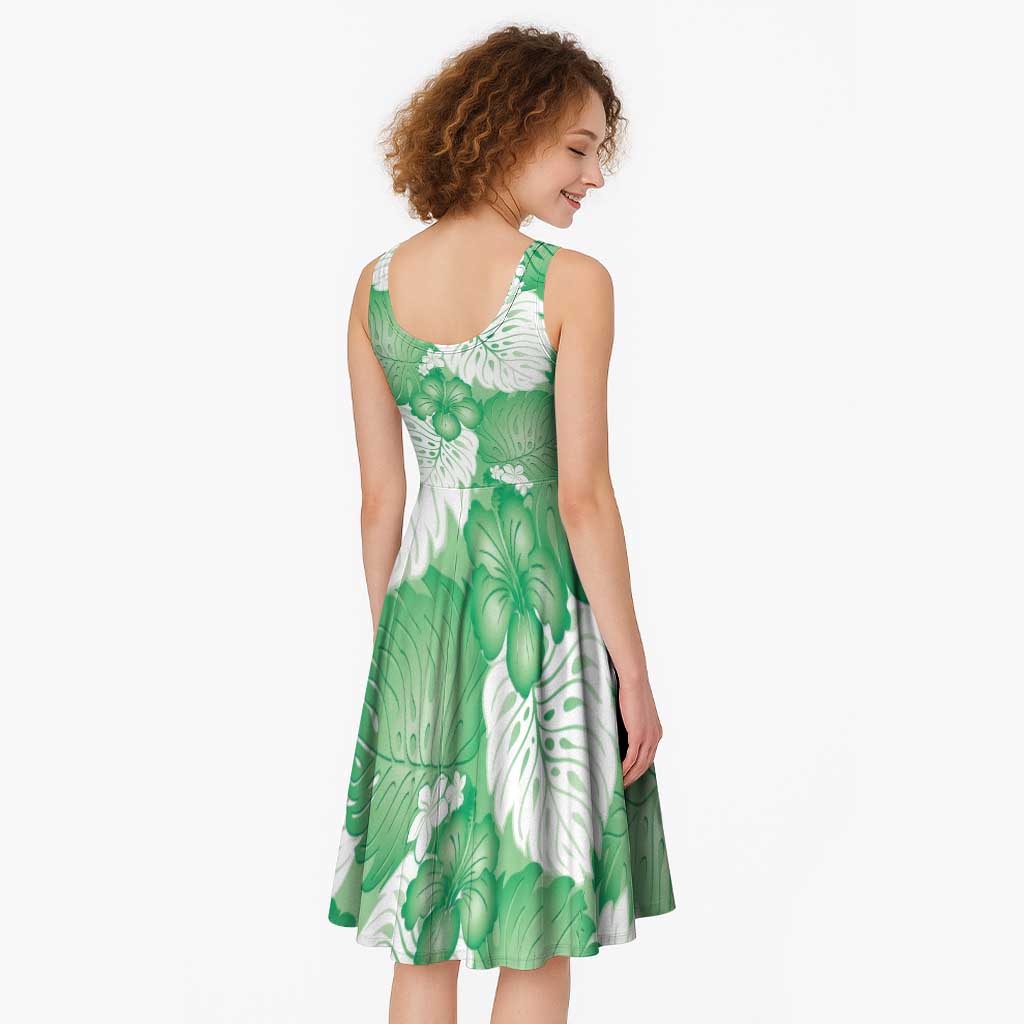 Green Aloha Hawaii Midi Dress Monstera Hibiscus Plumeria Seamless Vibes - Polynesian Pride