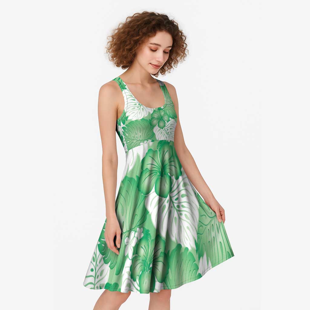 Green Aloha Hawaii Midi Dress Monstera Hibiscus Plumeria Seamless Vibes - Polynesian Pride