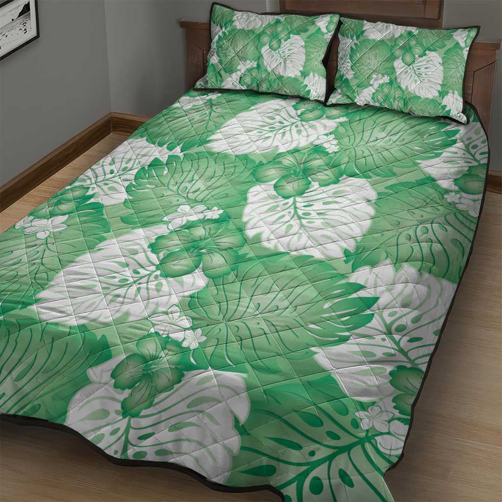 Green Aloha Hawaii Quilt Bed Set Monstera Hibiscus Plumeria Seamless Vibes - Polynesian Pride