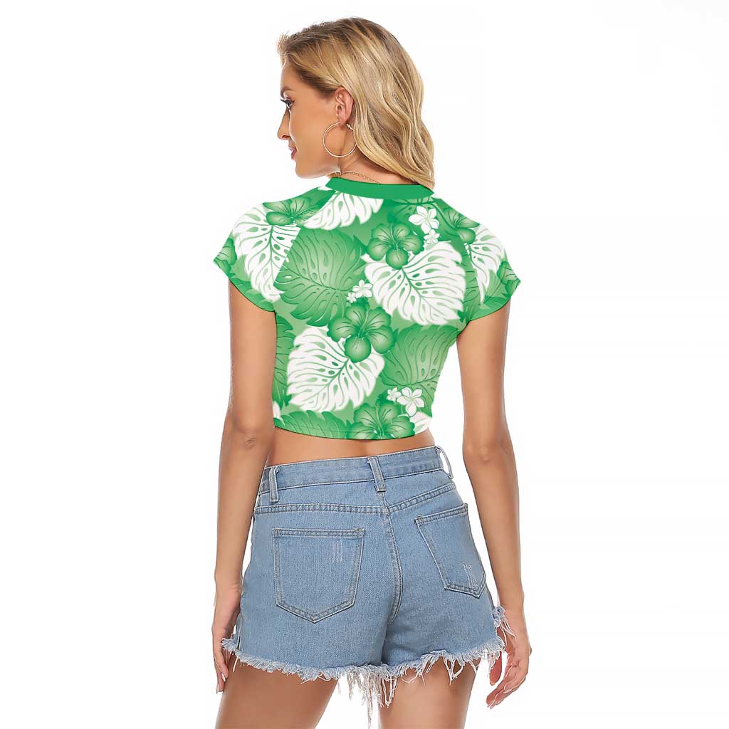 Green Aloha Hawaii Raglan Cropped T Shirt Monstera Hibiscus Plumeria Seamless Vibes - Polynesian Pride