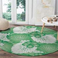 Green Aloha Hawaii Round Carpet Monstera Hibiscus Plumeria Seamless Vibes - Polynesian Pride