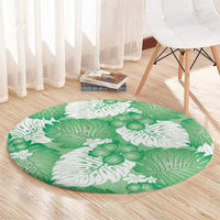 Green Aloha Hawaii Round Carpet Monstera Hibiscus Plumeria Seamless Vibes - Polynesian Pride