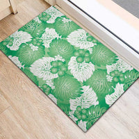 Green Aloha Hawaii Rubber Doormat Monstera Hibiscus Plumeria Seamless Vibes - Polynesian Pride