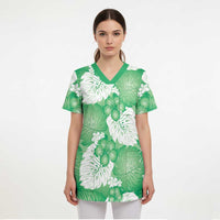Green Aloha Hawaii Scrub Top Monstera Hibiscus Plumeria Seamless Vibes - Polynesian Pride