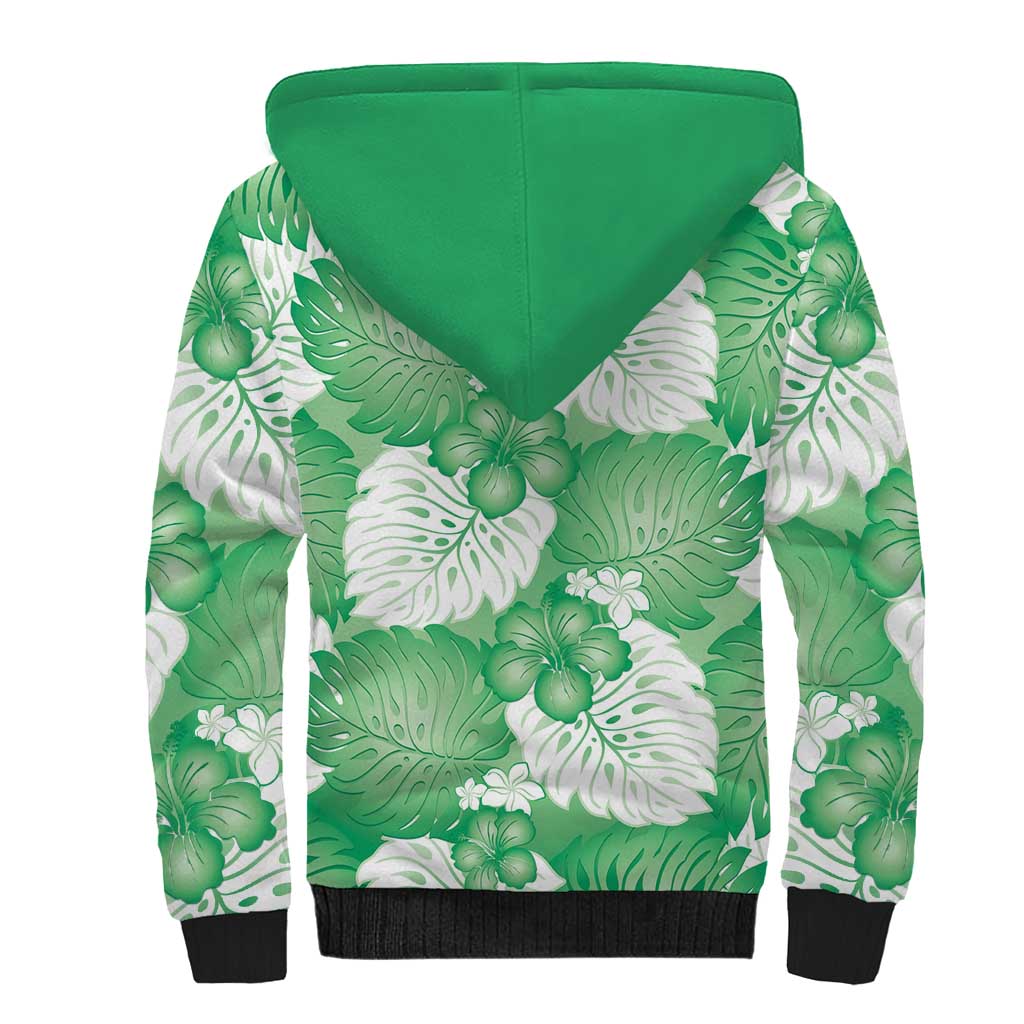 Green Aloha Hawaii Sherpa Hoodie Monstera Hibiscus Plumeria Seamless Vibes LT14 - Polynesian Pride
