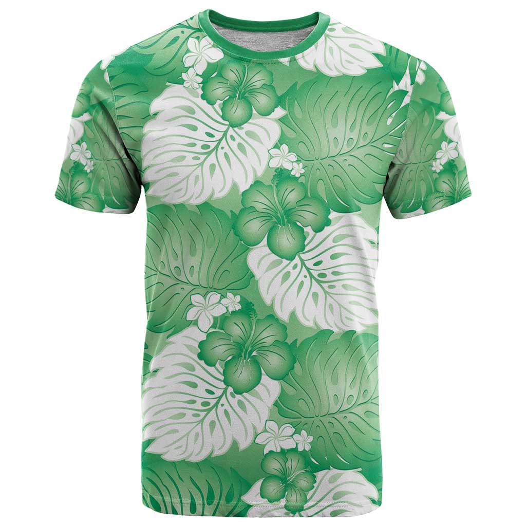 Green Aloha Hawaii T Shirt Monstera Hibiscus Plumeria Seamless Vibes - Polynesian Pride