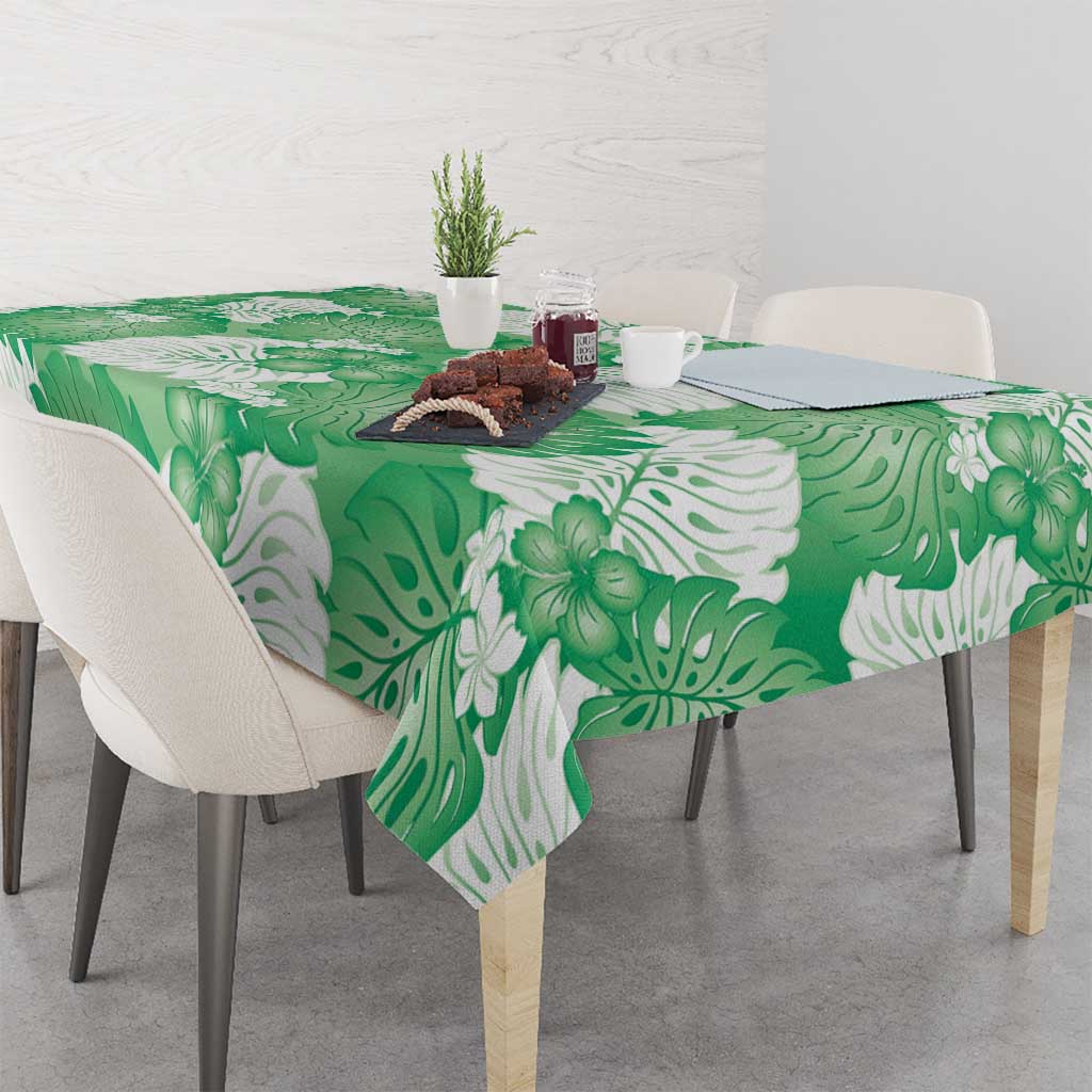 Green Aloha Hawaii Tablecloth Monstera Hibiscus Plumeria Seamless Vibes - Polynesian Pride