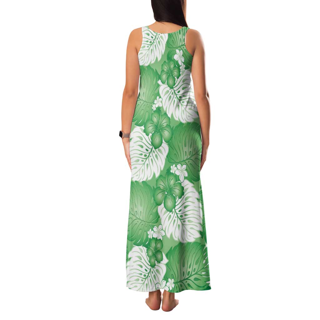Green Aloha Hawaii Tank Maxi Dress Monstera Hibiscus Plumeria Seamless Vibes - Polynesian Pride