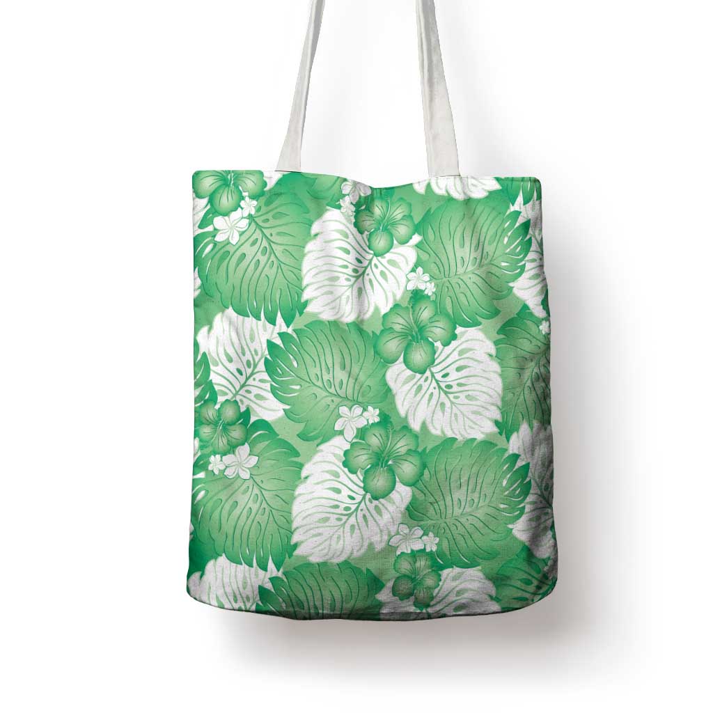 Green Aloha Hawaii Tote Bag Monstera Hibiscus Plumeria Seamless Vibes - Polynesian Pride