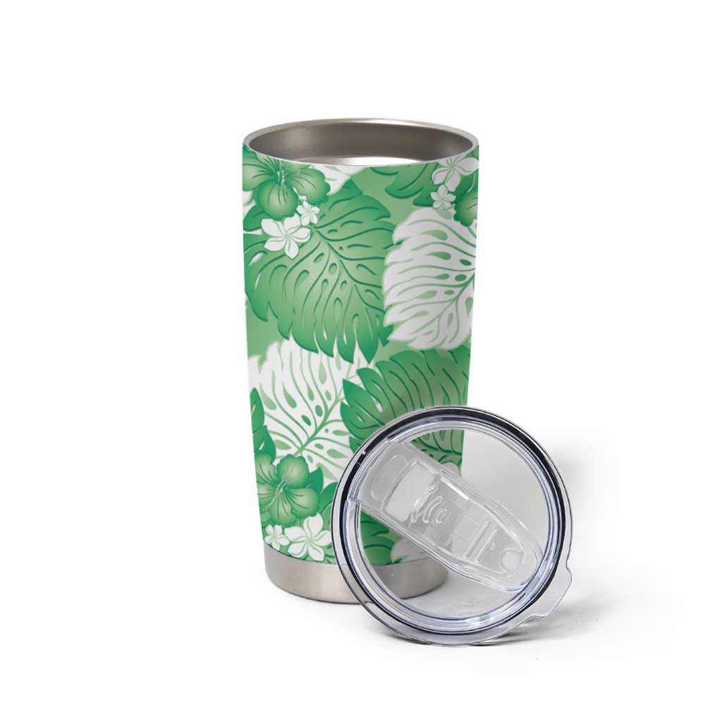 Green Aloha Hawaii Tumbler Cup Monstera Hibiscus Plumeria Seamless Vibes - Polynesian Pride