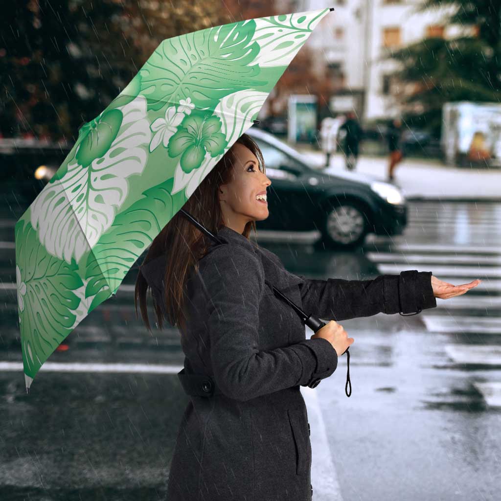 Green Aloha Hawaii Umbrella Monstera Hibiscus Plumeria Seamless Vibes - Polynesian Pride