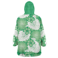 Green Aloha Hawaii Wearable Blanket Hoodie Monstera Hibiscus Plumeria Seamless Vibes - Polynesian Pride